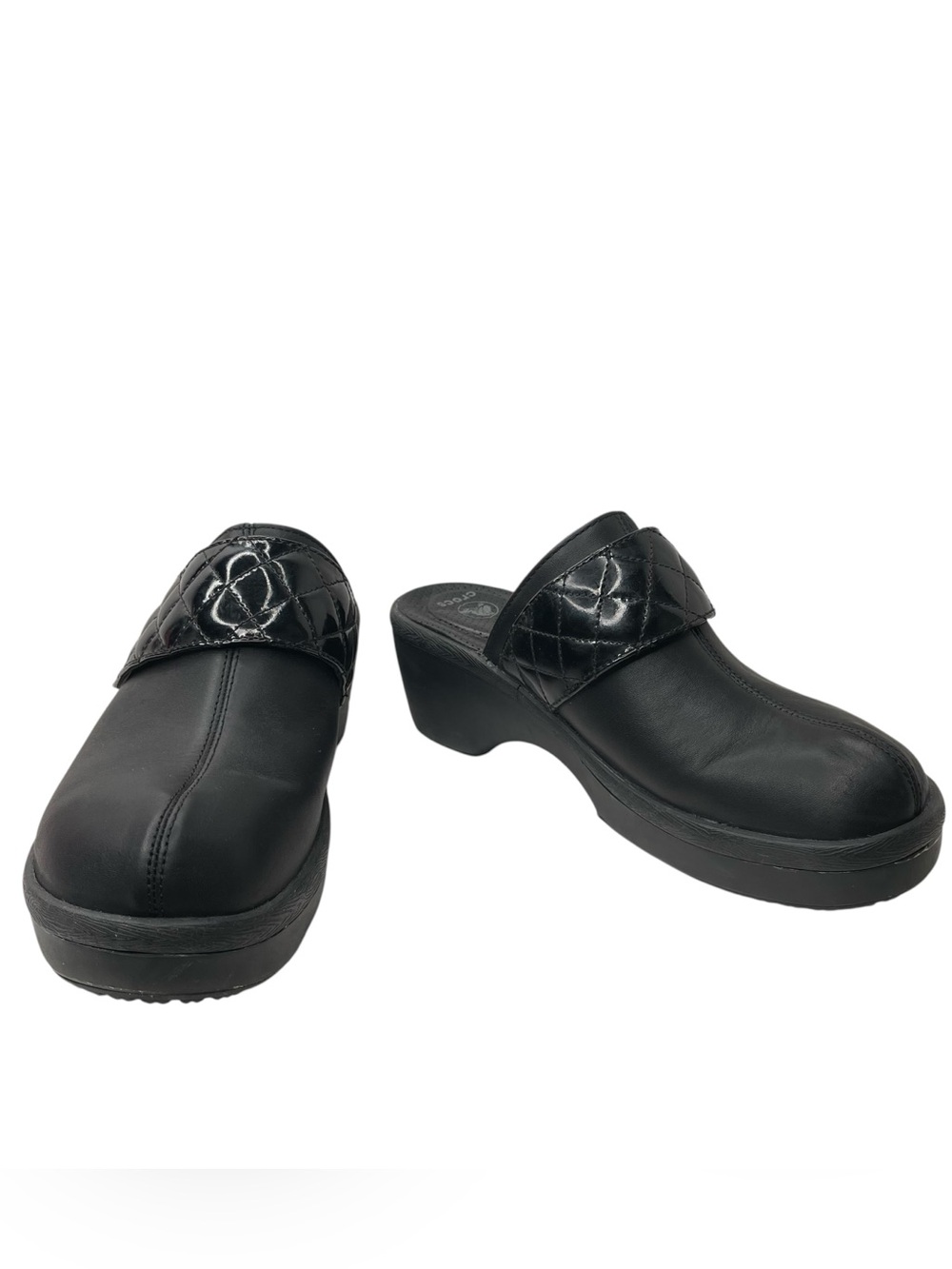 Crocs Cobbler Black Leather Heeled Clogs Slip on Quilted Women’s Size 10